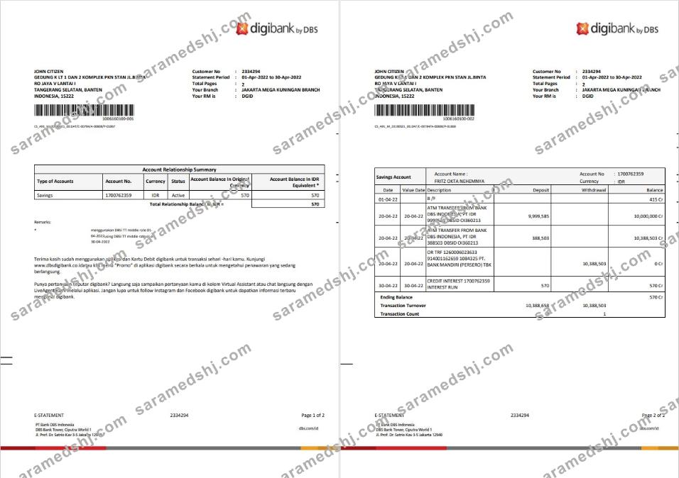 Indonesia DBS digibank statement 2 pages